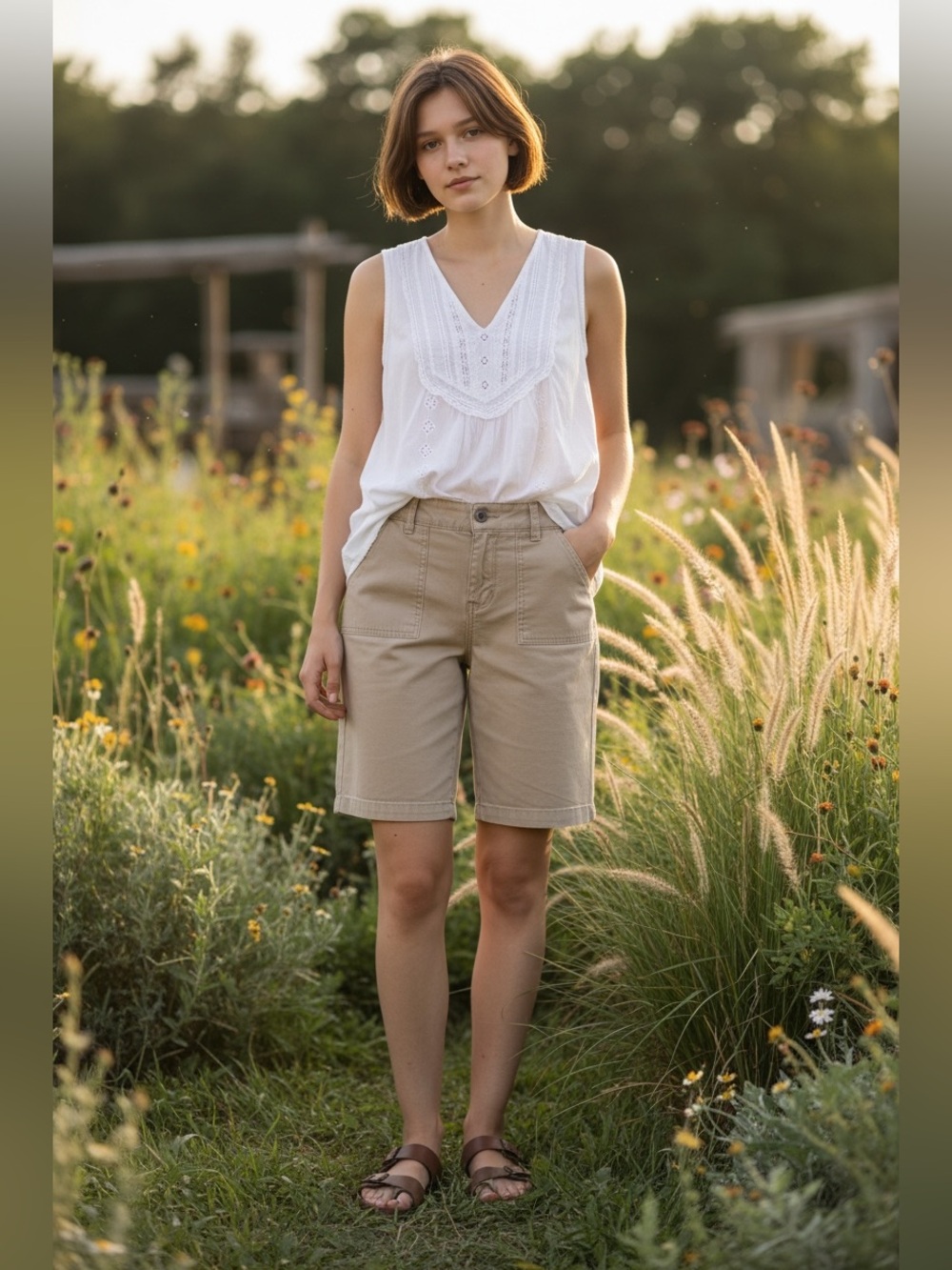 Unionbay Women’s Khaki Stretch Bermuda Shorts Size‎ 5 Casual Summer